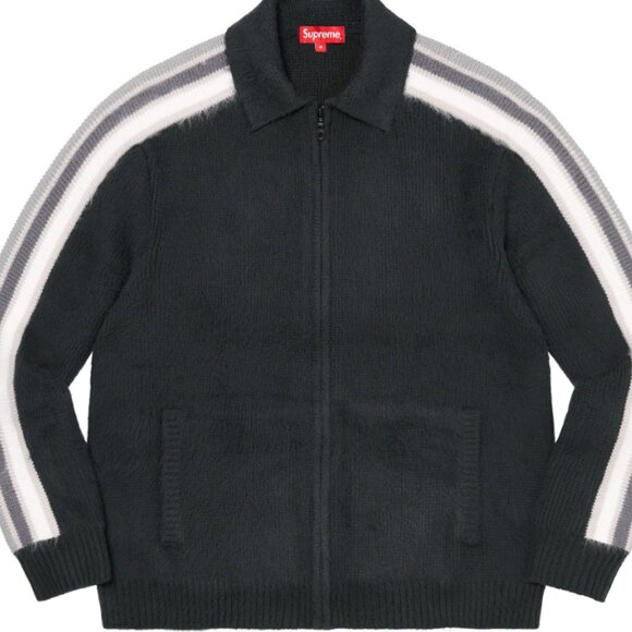 Supreme Sleeve Stripe Zip Up Sweater Black Cardigan Sz Large SS23